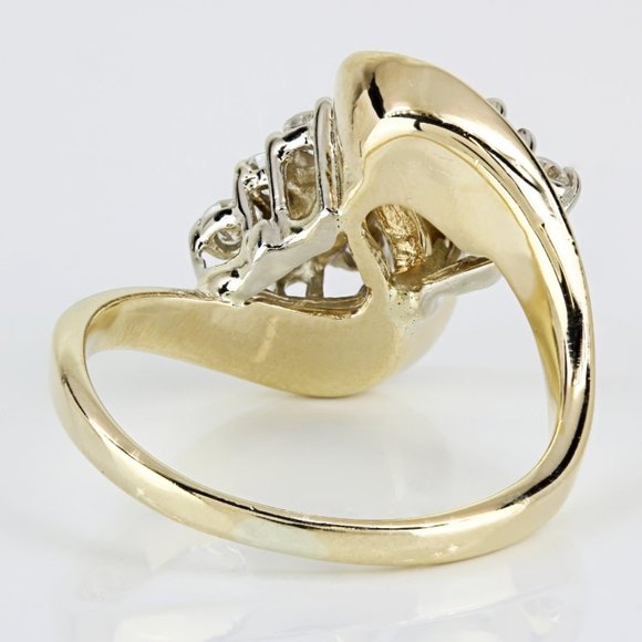 14k Yellow Gold Diamond Triangle Wave Cocktail Ring Band - Picture 4 of 7